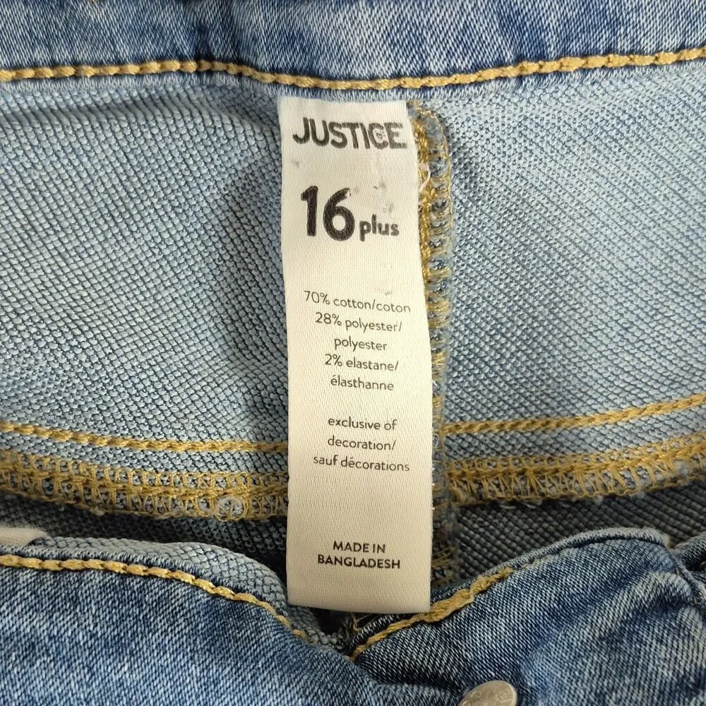 Justice Girls 16 Plus Skinny Blue Jeans Button Fly Stretch Denim Jeans